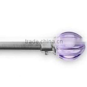 Adjustable Brushed Nickel Curtain Metal Rod Set with Purple Glass Finial