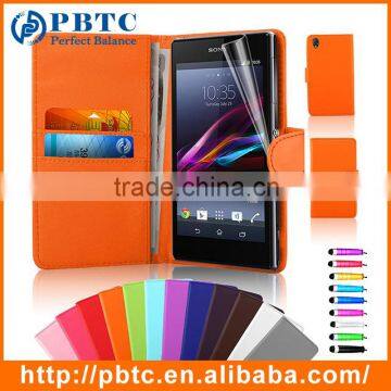 2016 Fashion Design Orange PU Wallet Case For Sony Z1