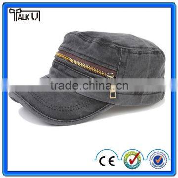 Unisex jean fashion washed cotton military cap with zipper