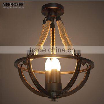 Vintage Rustic 3 lights Hemp Rope chandekier,Loft Industrial Wrought Iron Pendant Light with CE Spareparts MD82067