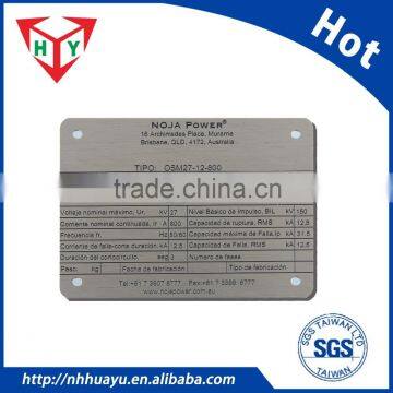 Debossed chemical etching metal nameplate