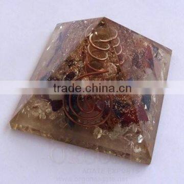 Chakra Stone Orgone Pyramid | Orgonite-Orgone Energy Chakra Stone Pyramid (With Crystal Point) | Orgone Healing