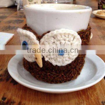 cutest hand made crochet coffee-cup sleeve owl animal patterns