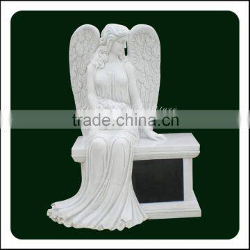 Detailed Carving White Marble Angel Headstones with Roses