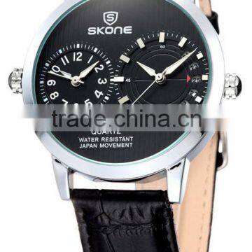 SKONE 9142 Fashion Double Movment Sport leather wristwatch