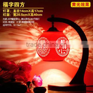 Antique LED Table Wood Lamp Jingdezhen Porcelain For Bedroom Wedding Gift Red Ceramic Lamps For Home