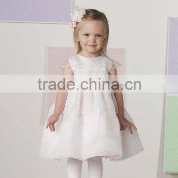 Organza Satin Pleated Back Sash Side Flower Puff Sleeve Flower Girl Dresses (FLMO-3063)