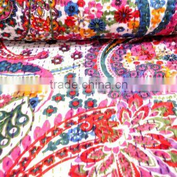 RTHKG-8 Paisley Printed Cotton Fabric Vintage Bedspread Wholesaler Traditional Handmade Stitching Gudri Throw Kantha Jaipur photo-6