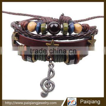 Fashionable exaggerated music note leather woven beaded bracelet