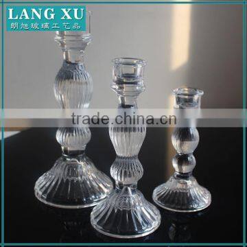 Set of 3 Crystal Taper Tall Glass Candle Holders