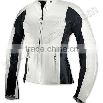 Women Motorbike White Black Leather Jackets