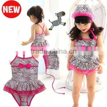 JPSKIRT201508034 Zebra strip backless one-piece kids swimsuit with swimwear hats 2015