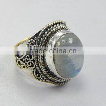 Natural Smooth Rainbow Moonstone Ring 92.5 Sterling Silver Jewellery photo-2