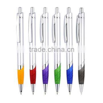 2016 hot selling cheap click action metal ball point pen with soft rubber grip