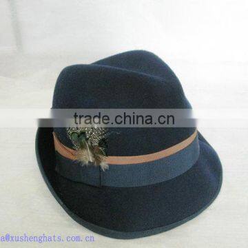 100% Wool Felt Black Fedora Winter Hat