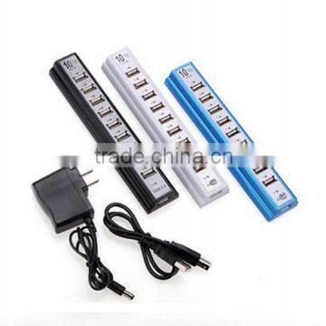 New 10 PORTS USB HUB 2.0 High Speed with Power Adapter / 10-Port USB 2.0 Hub