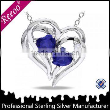 Fashion wholesale stainless steel&silver sapphire heart pendant