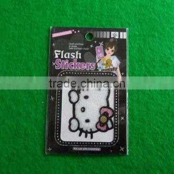 glitter powder hello and kitty sticker for mobile phone