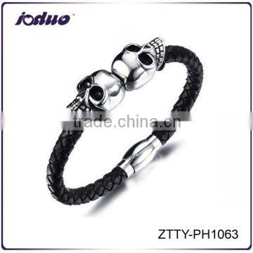 Popular Sell Leather Magnetic Clasp Skull Bracelet Design