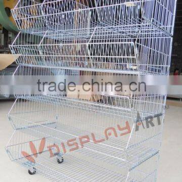 Large capacity 4-layer foldable metal stacking storage wire basket