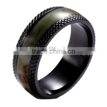 8mm Black Titanium black zirconium Mens Ring Camo inlay Wedding Band