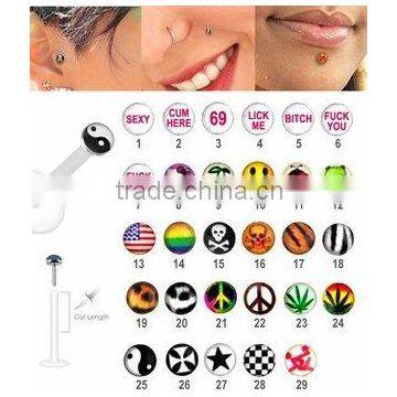 Hot sale push-in logo labret ring body piercing jewelry