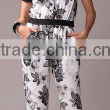 Pretty Steps 2016Women Short Sleeve Loose Jumpsuit Romper Trouser Long Pants Printed Jumpsuit For Ladies