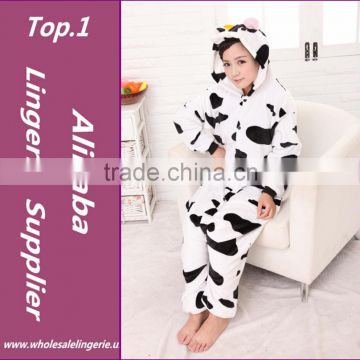 Wholesale Flannel Comfortable Thermal black&white milk cow onesie pajamas High quality adult cow pajamas