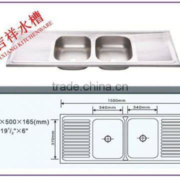 JZ-361 1.5m Double drainer double bowl big stainless steel kitchen sink