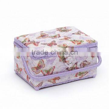 Butterfly Print Wooden Sewing Tool Basket w/ Accessories