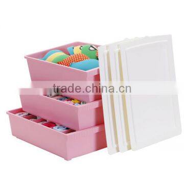 2014 New Colorful Plastic Waterproof Storage Box Set Socks and Underwear Box Design With Three Lid