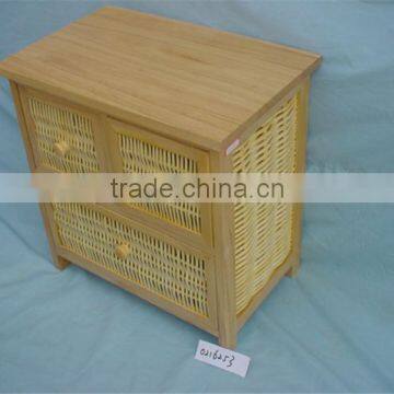 Custom High Quality Wicker Basket Drawers Wooden Storage Cabinet