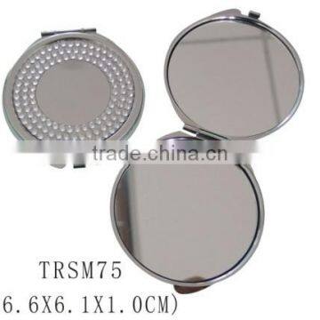 Folding metal bling rhinestone cosmetic pocket mirror double sides compact mirror