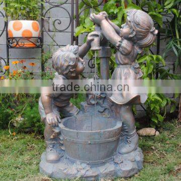 outdoor metal garden bronze water boy and girl fountain