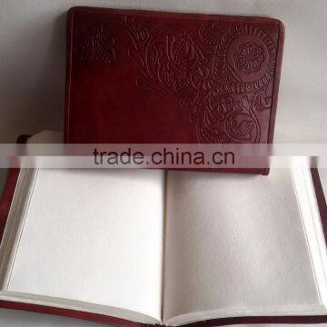 Handmade Genuine Plain Pippin Embossed Paisley Design Leather Notebook photo-2