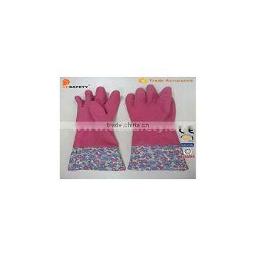 Pink Household Latex Gloves With Flower Design Pvc Cuff photo-2