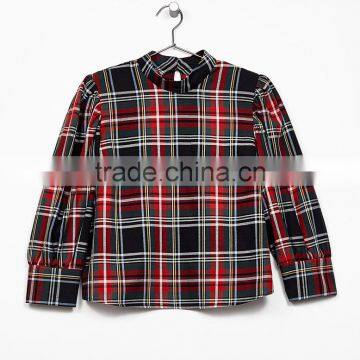 2017 AW New Collection Back Neck Design Plaid Women Top Blouses in Red Color of Clothing Factory photo-5