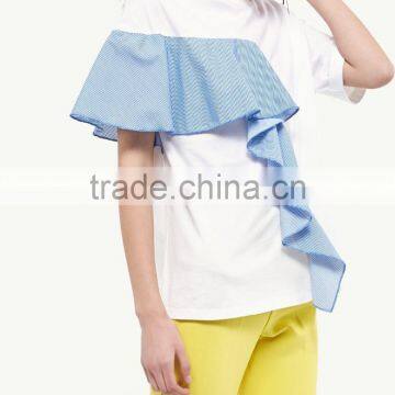 Pictures of Girls Cotton Tops With Stripe Ruffles Round Neck Short Sleeve for Woman Clothing Manufacturer in Guangdong photo-2
