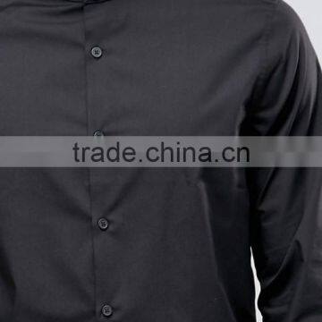 Custom New Design Long Sleeve Curved Hem Longline Grandad Collar Mens 55% Cotton 45% Polyester Comfort Fit Casual Black Shirts photo-3