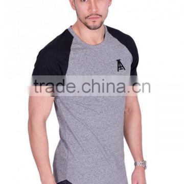 50/50 Cotton Polyester Mens Short Sleeve Curved Hem T Shirt Contrast Raglan Tee OEM Wholesale Baseball T Shirt