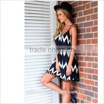 Europe Women Ethnic White Stripped Beach Wear Mini Backless Dress photo-2