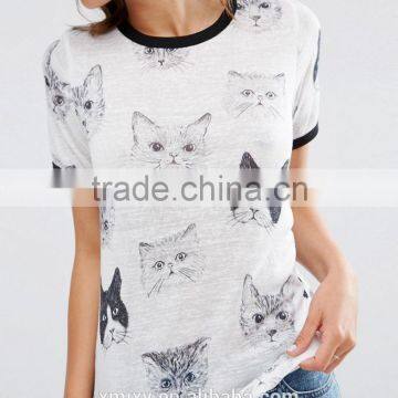 Wholesale China Fashion Design Cheap 100% Polyester t Shirt for Women With Cat Print photo-3