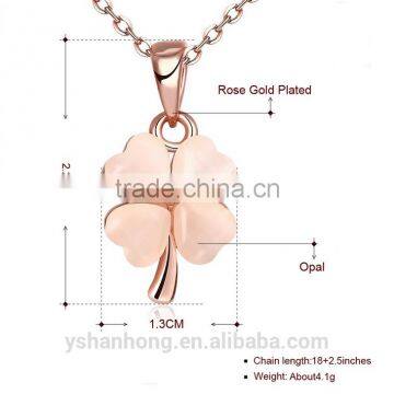 Rose Gold Opal Clover Pendant Necklace photo-4