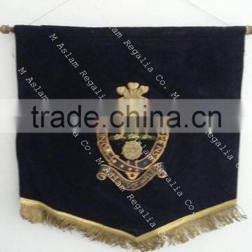 Hand Embroidered Bullion Wire Velvet Banner with Fringe & Sword Knot