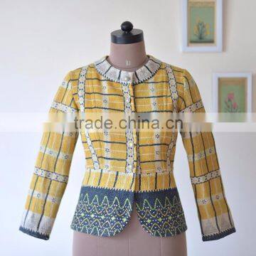 Handmade Vintage Kantha Boho Jacket in One of a Kind Yellowish Print ~ Small photo-2