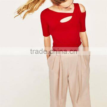 Custom Design Comfortable Slacks for Women With Pleated Elastic Waistband photo-3