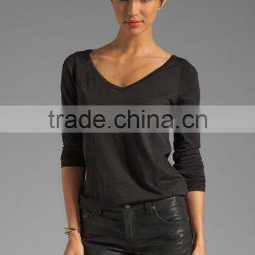 100% cotton v neck black tunic for ladies