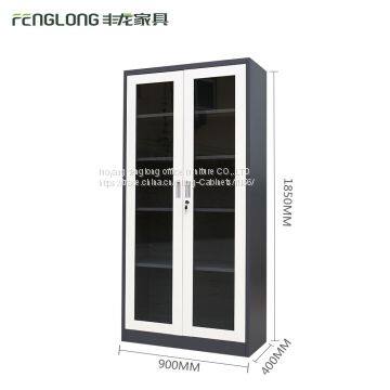 Стальной коммерческий офисный мебельный шкаф для хранения документов с двумя раздвижными стеклянными дверями photo-2