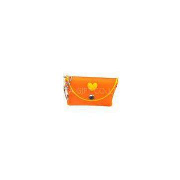 Orange Rubber Silicone Handbag / Makeup Bag For Girls With Key Ring