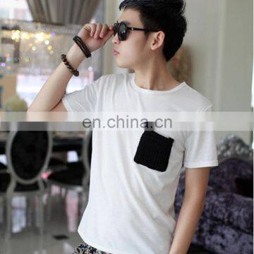 2017Peijiaxin Fashion Design Casual Style Plain Woolen Custom Collar Pocket Men Tshirt Pattern photo-4